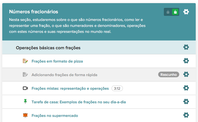 Números fracionários no Caderno Digital Inteligente.